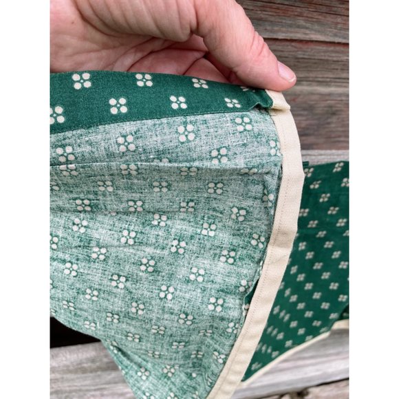 Vintage Pair 1960s Green/Beige Dot Pleated Curtain Valance Cotton - Picture 6 of 16